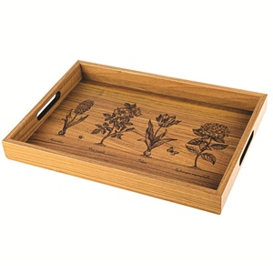 Plateau de service rectangulaire moderne en bois laqué noir de luxe avec poignées métalliques, plateau de table basse ottoman, organisateur décoratif - Product Image 4