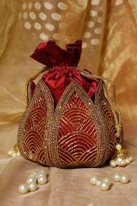 Bolso de mano étnico para boda, cartera de novia, bolso de seda rosa bebé, con borde de perlas, hecho a mano, con cordón, para mujer, para fiesta - Product Image 2