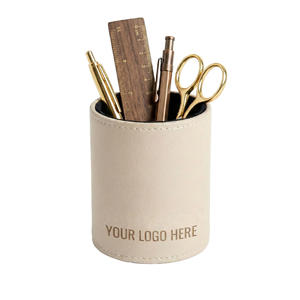 Round Custom Logo Plain PU Leather Pen Holder <b>Desk</b> Stationery <b>Organizer</b> for Office Business - Product Image 4