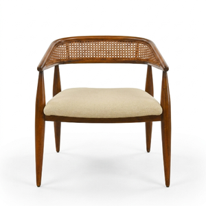 Modern Durable Wood Rattan Accent Chair with Upholstered Seat and <b>Armchair</b> for Living Room Home Office Hotel <b>Dining</b> Use - Product Image 1