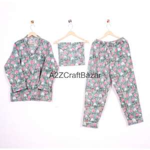 Conjunto de Pijama de 2 Piezas para Mujer, Estilo Bohemio Romántico, Suave y Liso, 100% Algodón, Top y Pantalones - Product Image 5
