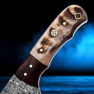 Couteau de chasse artisanal en acier Damas, manche personnalisé, lame fixe de 8 pouces, pointe tombante, OEM/ODM, étui en cuir, trou pour lanière - Product Image 2