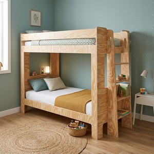 Twin Size Wooden Bunk <b>Bed</b> For Kids <b>Pine</b> Material Scandinavian Style Safe Rounded Edges - Product Image 1