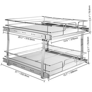 Scaffali scorrevoli a 2 livelli in acciaio resistente per armadietti da 17" (larghezza) x 21" (profondità) x 15" (altezza) con cassetti estraibili - Product Image 4