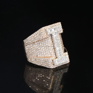 Baguette & Round Cut Moissanite Diamond <b>Initial</b> 925 Sterling Silver Rhodium Plated Iced Out Style Wedding Gift <b>Ring</b> Men Jewelry - Product Image 6