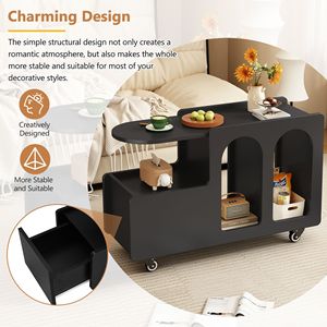 Comodino Stretto Stile Crema da 11,8 Pollici con Ruote Bloccabili, Tavolino Mobile con Cassetti Multilivello, Consolle - Product Image 3