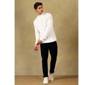 Custom Men's White Cable Knit Sweater High Neck Winter Warm <b>Pullover</b> Thick Long Sleeve Knitted <b>Jumper</b> for Men - Product Image 1