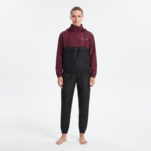 Best Quality Women's Nylon Quarter <b>Zip</b> <b>Hooded</b> Sweatshirt with Color Block Jogger Pants Regular Fit Sports Tracksuit Set - Product Image 1