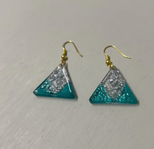 Handmade Resin <b>Triangle</b> Earrings Blue Silver Gradient Fashion Jewelry Gold Hook Dangle Earrings - Product Image 1