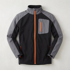 Chaqueta de trabajo para hombre, cortavientos, con bloques de color, cierre de cremallera, poliéster, cuello alto, uniforme con cremallera naranja - Product Image 5