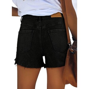 Women High Waist <b>Black</b> Denim <b>Shorts</b> With Frayed Hem Distressed Casual Summer Style Straight Leg <b>Jeans</b> <b>Shorts</b> Service Strength - Product Image 2