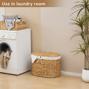 Cesto Portabiancheria Ovale in Giacinto d'Acqua Naturale Intrecciato con Coperchio - Product Image 4