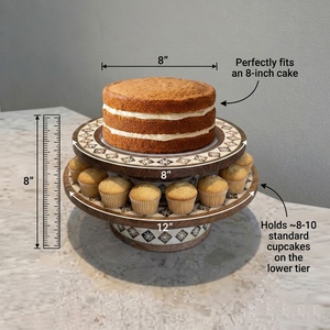 Handcrafted Bone Inlay Wood Cake Stands <b>Set</b> Of 2 Round Shape Geometric Design Durable & Premium Export Quality For Serving Cakes - Product Image 6