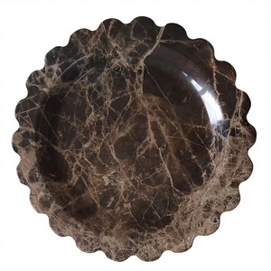 Plateau de service rond en marbre brun Pietra, forme festonnée, moderne, pour cuisine, anneau en pierre naturelle, décoration de luxe pour la maison - Product Image 1