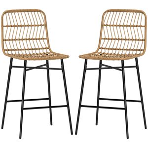 Set di 2 Sgabelli da Bar Alti 66 cm con Schienale in Rattan, Sedie Marroni per Isola Cucina - Product Image 1