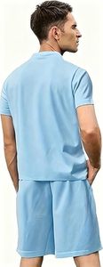 Men's Summer Casual Plus Size Breathable Quick Dry Custom Logo Two-Piece Jogger Shorts <b>Set</b> OEM 100% Cotton Solid Pattern - Product Image 3