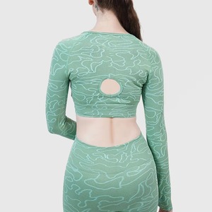 Haut court de sport pour femme de haute qualité, col rond doux, manches longues, coupe ajustée, compression, sexy, pour la gym - Product Image 5