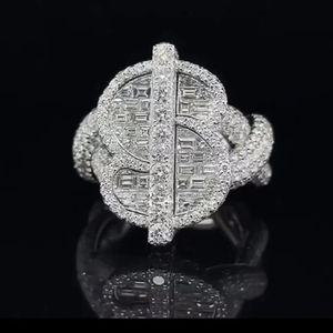 Anillo de hombre de plata 925 con diamantes de imitación, chapado en rodio, estilo hip hop, con moissanita en tallas baguette y redondas, banda retorcida, personalizable - Product Image 1