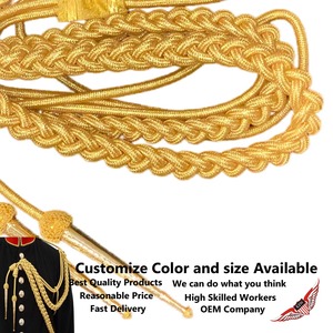 Gold <b>Braided</b> Metallic <b>Cord</b> With Brass Tips For Garment Use Classical Strand Aiguillette - Product Image 2