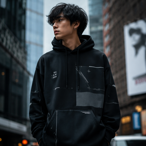Relentless Gothic Hoodie Herren Schwarz Baumwollfleece Oversize-Passform Vorderseitiger Druck Kreuz-Design Herbstkleidung mit Taschen - Product Image 3