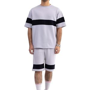 Summer Tracksuit Waffle Short Sleeve Suit Men's Breathable Elastic Waist Quick Dry <b>Twin</b> <b>Set</b> Cotton Matching <b>Set</b> Fashion Casual - Product Image 1