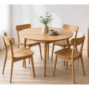 ARTERRA Luxury Modern Scandinavian Teak Wood <b>Dining</b> <b>Set</b> <b>Round</b> <b>Table</b> with Chairs <b>for</b> Restaurant Hotel - Product Image 6