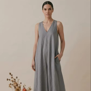 Vestido Largo sin Mangas para Mujer, Cuello en V, Corte Holgado, Estilo Vintage, Transpirable, Ropa Formal de Verano, Diseño de Tela Personalizado - Product Image 1