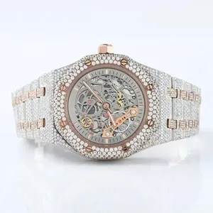 Montre unisexe de luxe à mouvement antique, sertie de diamants Moissanite VVS, cadran squelette Hip Hop, personnalisable, haute qualité - Product Image 1
