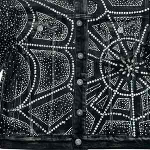 Veste en jean décontractée pour homme, style urbain, avec strass et pierres décoratives, coupe ajustée, pour club de nuit et tenue de rue - Product Image 6