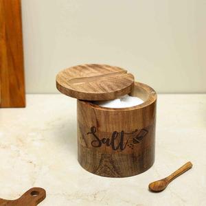 Boîte à sel en bois naturel de qualité supérieure avec couvercle rotatif, conteneur à épices fait main pour la cuisine, cadeau, compatible lave-vaisselle, écologique, pour sel et épices - Product Image 4