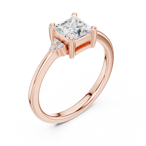 Anillo de compromiso solitario de moissanita con corte princesa y detalles en racimo - Acabado en oro rosa, regalo para mujer - Product Image 4