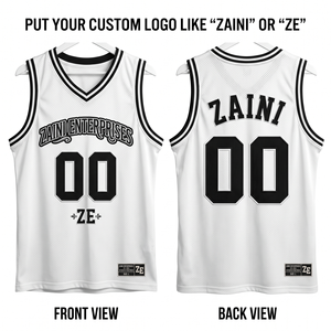Maillot de basket unisexe 220 GSM en maille polyester premium blanc et noir avec broderie personnalisée en twill et logo par sublimation, séchage rapide - Product Image 1