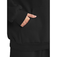Ensemble de survêtement en molleton pour femme, 2 pièces, sweat-shirt à capuche et pantalon de survêtement, coupe ample décontractée, noir uni, pour toutes les saisons