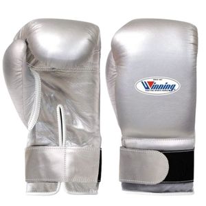 Gants de boxe Winning 14oz 16oz Argent Personnalisables à lacets avec sangle auto-agrippante Respirants Doigts entiers Cuir véritable Entraînement - Product Image 2