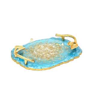 Premium Champagne Gold Resin Round Serving <b>Tray</b> with Metal Handles Modern Elegant Table Organizer Luxury <b>Mirror</b> Finish Platter - Product Image 3