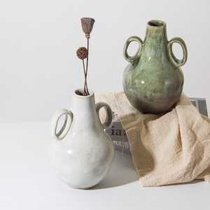 Ceramic Tabletop <b>Vase</b> Set With Floral Patterns In <b>Red</b> Green And Black Traditional Design 8-16 Inches - Product Image 4