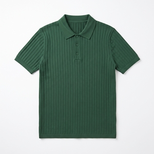 Chemise d'été côtelée en fil teint extensible pour homme, tricotée sur le devant, texture unie, coupe classique, décontractée, OEM ODM, vente en gros, usine, marque privée - Product Image 1