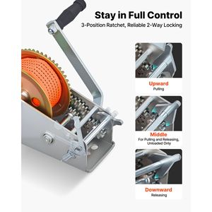 Cabrestante manual de alta resistencia para embarcaciones de 3500 lb con correa de poliéster naranja de 20 pies, portátil, con trinquete bidireccional de 2 velocidades - Product Image 4