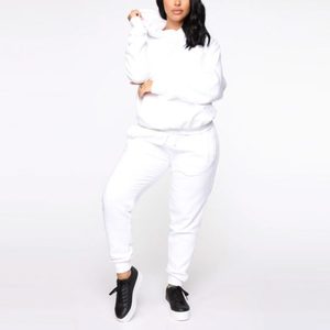 Women's Plus Size <b>White</b> Hooded Tracksuit Full Sleeve Solid Color Casual Sweat Suit <b>2</b> <b>Piece</b> Set With Side Pockets Elastic Waist - Product Image 2