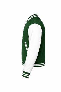 Chaqueta Varsity Verde y Blanca 100% Lana, Estilo Preppy, Cuello Camisero, Botones de Cuero Genuino, Corte Regular, Transpirable para Invierno - Product Image 5