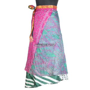 New Plus Size Real-Vintage Indian Silk Sari <b>Magic</b> Wrap Skirt Reversible Double Layer Natural Waist <b>Beach</b> Wear Long - Product Image 2