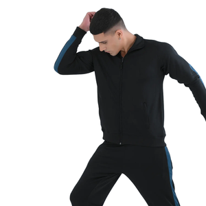 Conjunto Deportivo para Hombre, Transpirable, en Bloques de Color Negro y Azul, Chaqueta con Cierre y Pantalones Largos, Atuendo Casual de Dos Piezas - Product Image 4