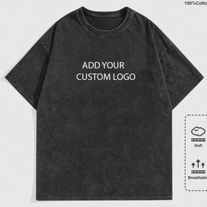 เสื้อยืดคอตตอนหนาน้ำหนักมากทรงโอเวอร์ไซส์ สีดำซีดสไตล์ Y2K สตรีทแวร์  แบบเรียบ  รับสกรีนโลโก้  ทรงบ็อกซี่ ไหล่ตก พิมพ์ลายพัฟฟ์  ผ้าวอช - Product Image 4