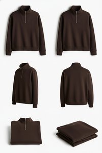 Sweat-shirt classique pour homme en marron avec demi-zip - Design moderne à col montant, vêtement décontracté - Product Image 2
