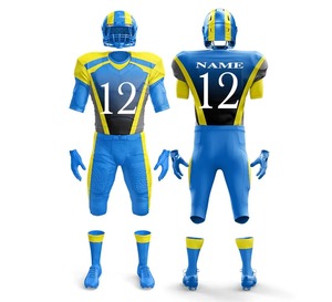 Men's Green Gold Yellow American Football Uniform Full Set Jersey Pants <b>Socks</b> Gloves Custom Team Name Number OEM Sublimation - Product Image 4