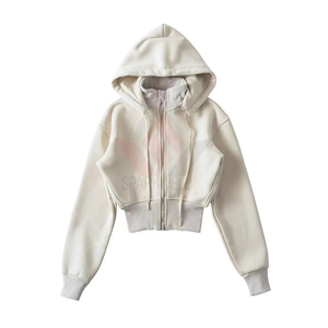 Women's <b>Zip</b>-<b>Up</b> Sweatshirt Solid Color Short Length Cotton Knitted Winter Casual Eco-Friendly Anti-Wrinkle Front Logo - Product Image 5