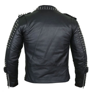 <b>Men's</b> Punk Style PU Leather Motorcycle <b>Jacket</b> With Rivets And Zipper Closure Turn-down Collar Slim Fit Autumn Wear - Product Image 2