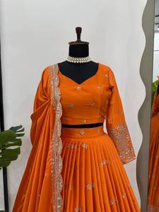 Divyam Creation <b>Red</b> Embroidered Spandex <b>Lehenga</b> Choli Floor-Length Traditional Indian Wedding Dress Women's Regular Fit - Product Image 1