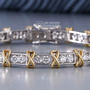 Pulsera de Cadena con Diamantes Cultivados en Laboratorio, Corte Brillante Redondo, 3.45 Quilates, Oro Amarillo de 14K, Calidad VS EF, 15.14g, Joyería de Lujo para Mujer - Product Image 5