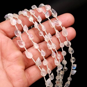 Natural Rainbow Moonstone Faceted Drop Beads 5MM 7MM Teardrop Moonstone Beads Wholesale Bulk 8 Inch Strand For Jewelry Making - Product Image 1